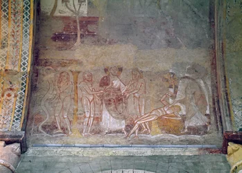 La creazione della donna e Eva e il serpente, (dettaglio) dalla volta della navata, c.1100